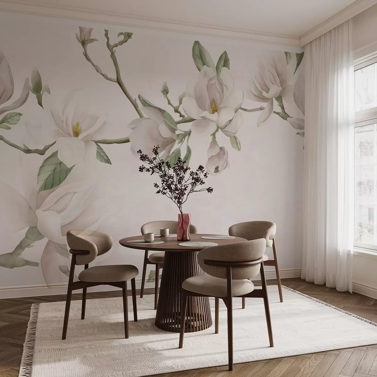 murais de parede Ramos de magnólia a florir em tons pastel suaves w03542v1