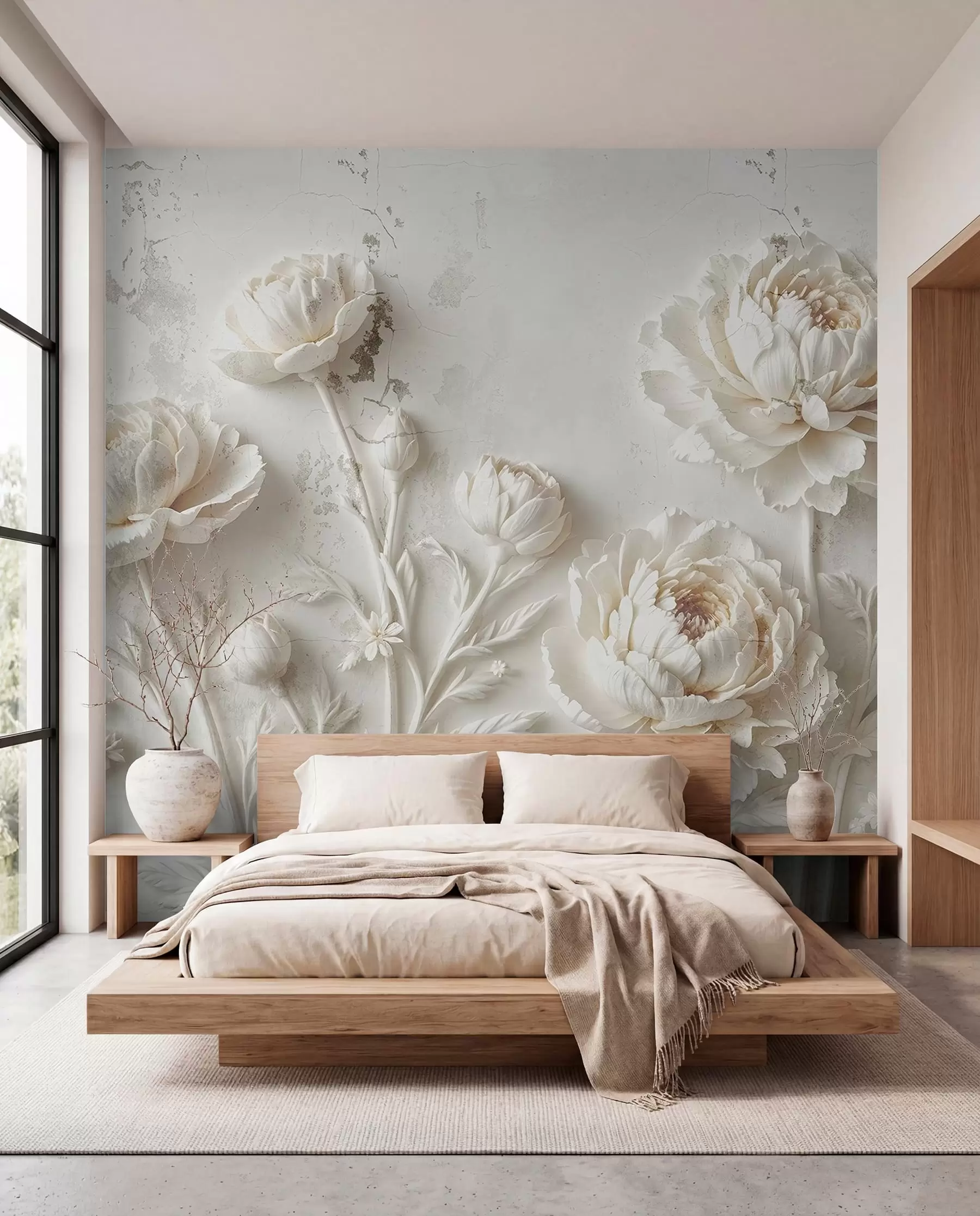 murais de parede Flores num fundo de betão, estilo grunge w03553