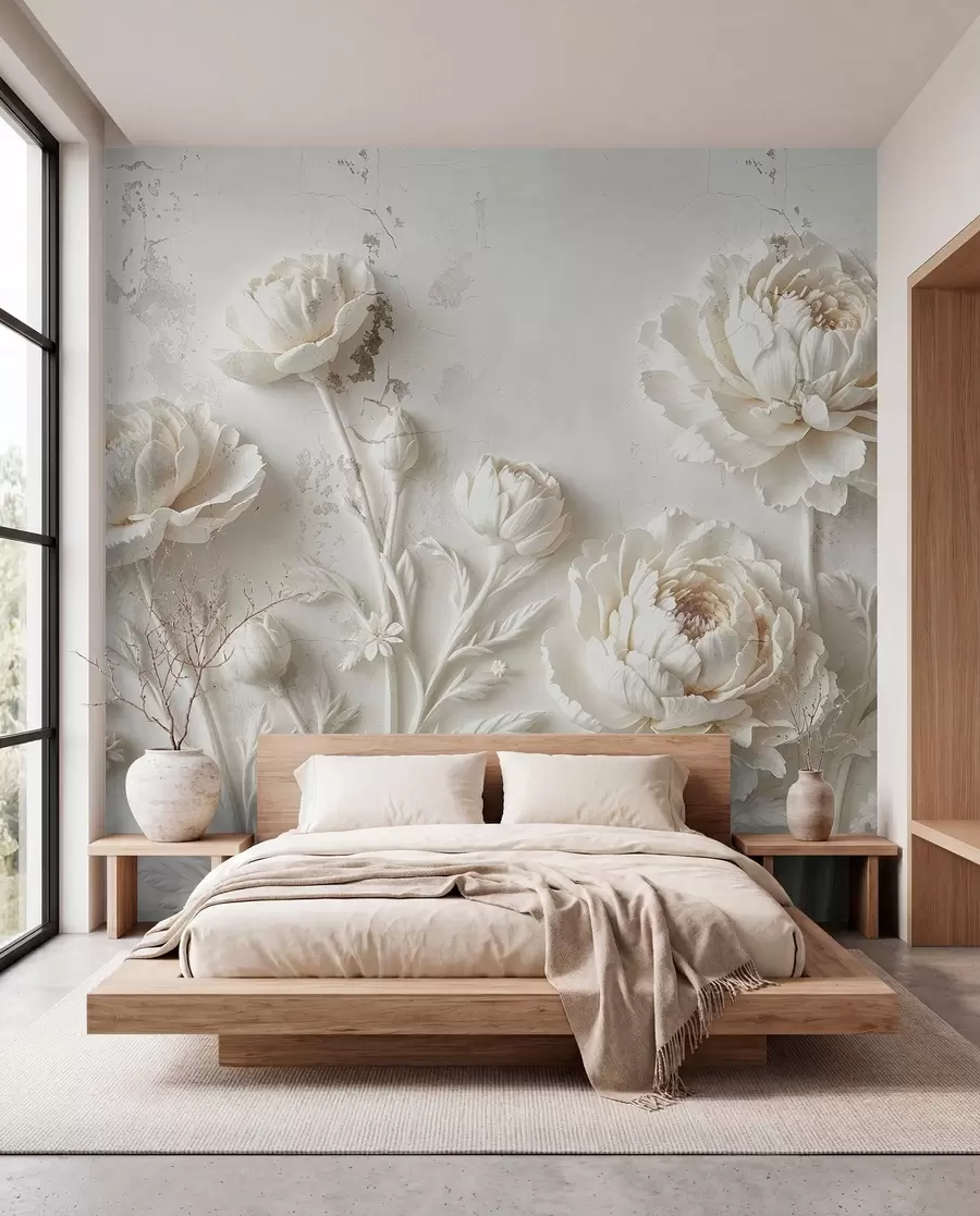 murais de parede Flores num fundo de betão, estilo grunge w03553