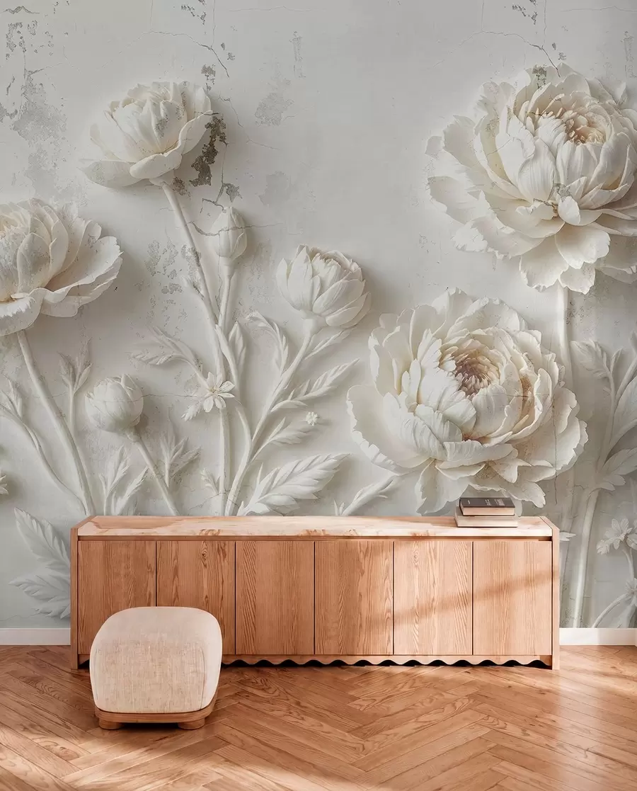 murais de parede Flores num fundo de betão, estilo grunge w03553