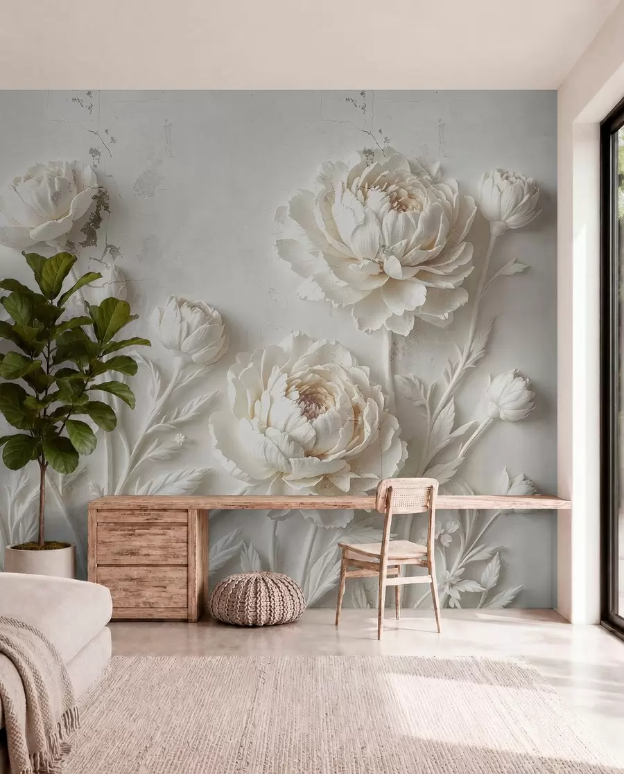 murais de parede Flores num fundo de betão, estilo grunge w03553