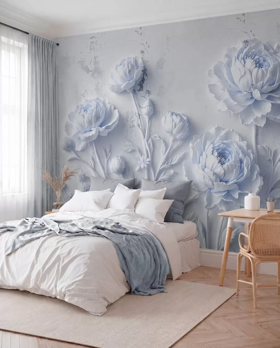 murais de parede Flores num fundo de betão, estilo grunge w03553v1