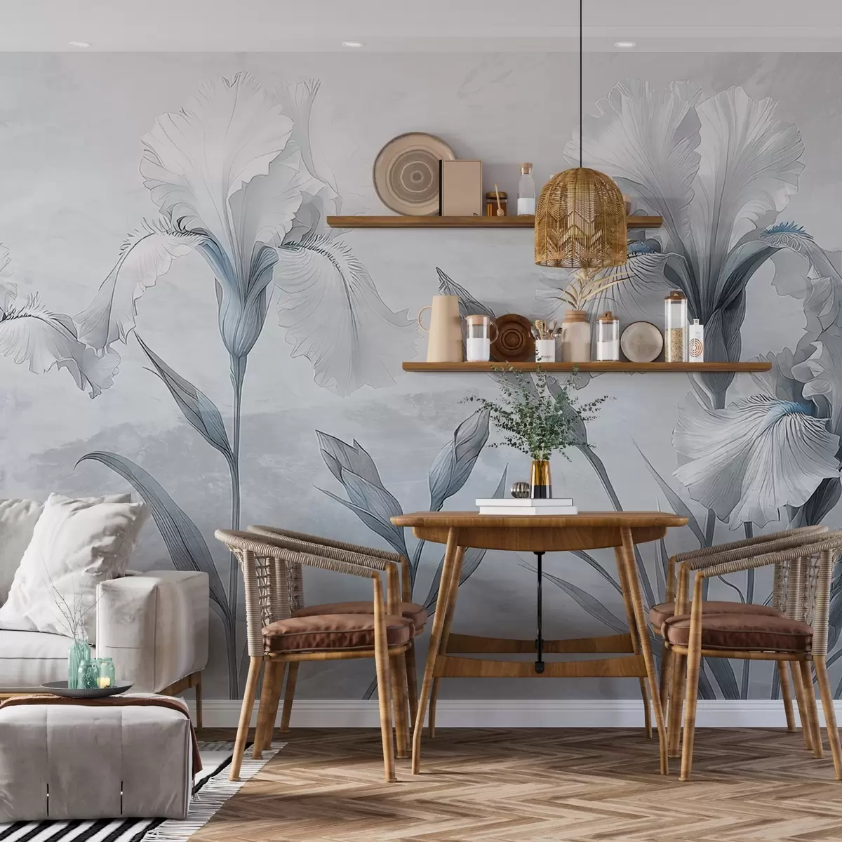 murais de parede Íris delicadas desenhadas na parede w03556v2