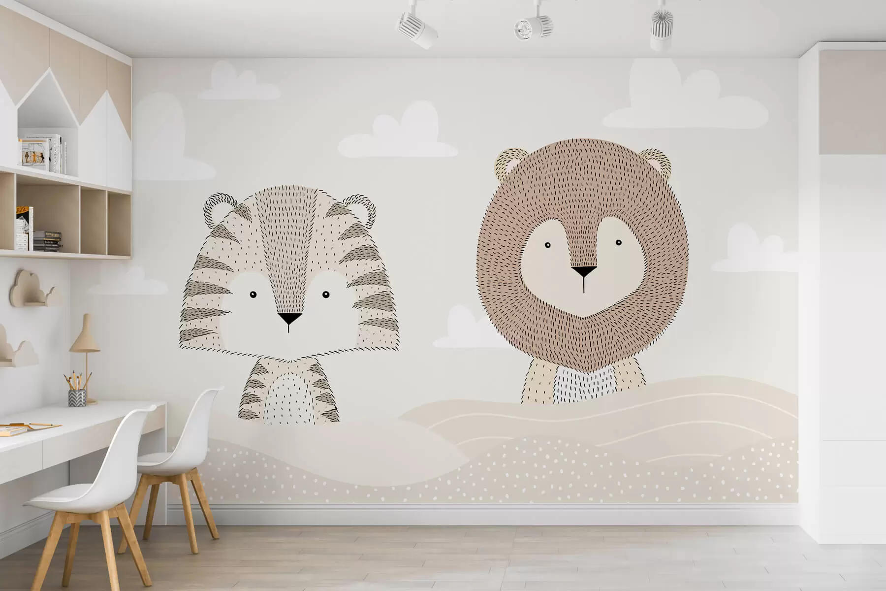 murais de parede Um tigre com um leão w03377