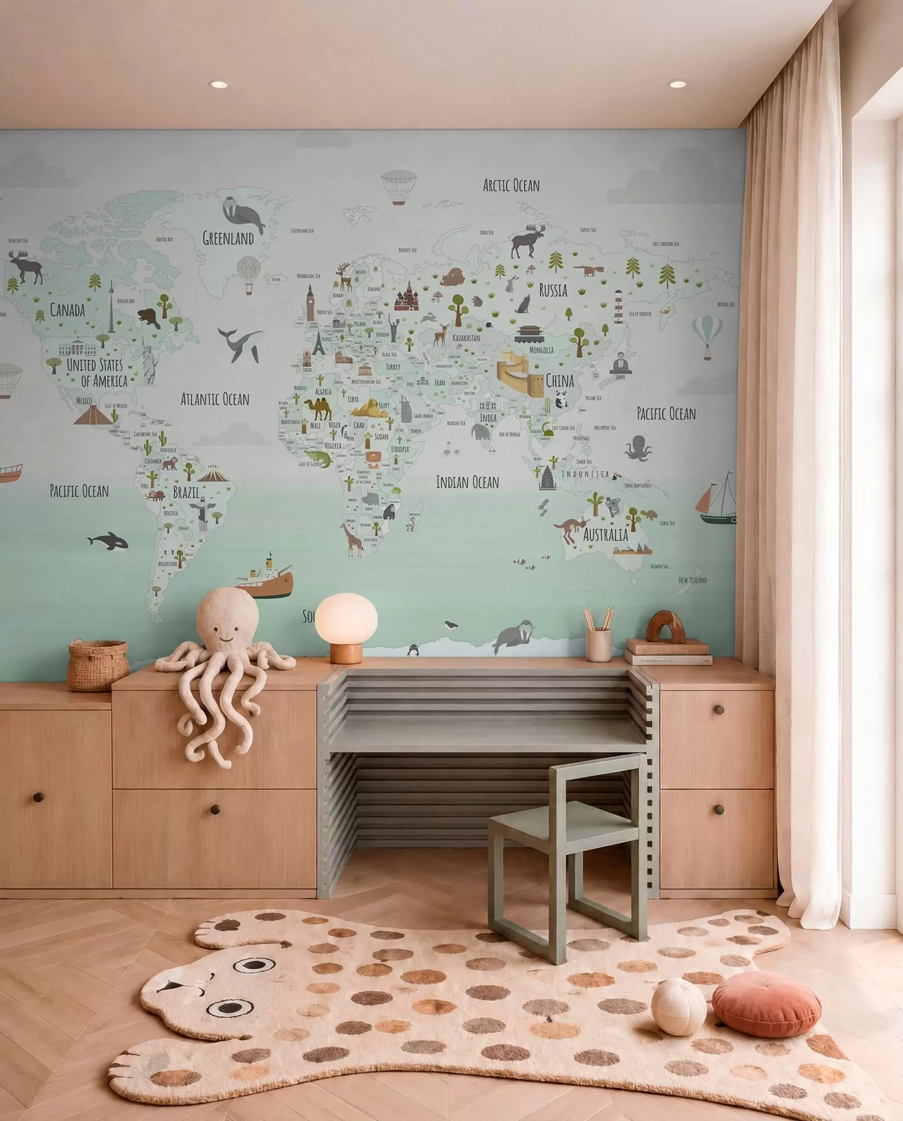 murais de parede Atlas de maravilhas em menta w03410v2
