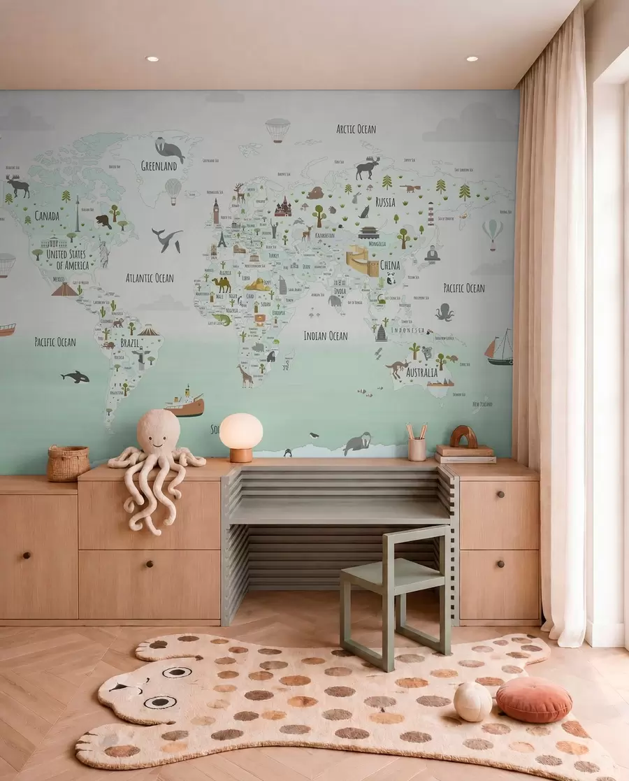 murais de parede Atlas de maravilhas em menta w03410v2