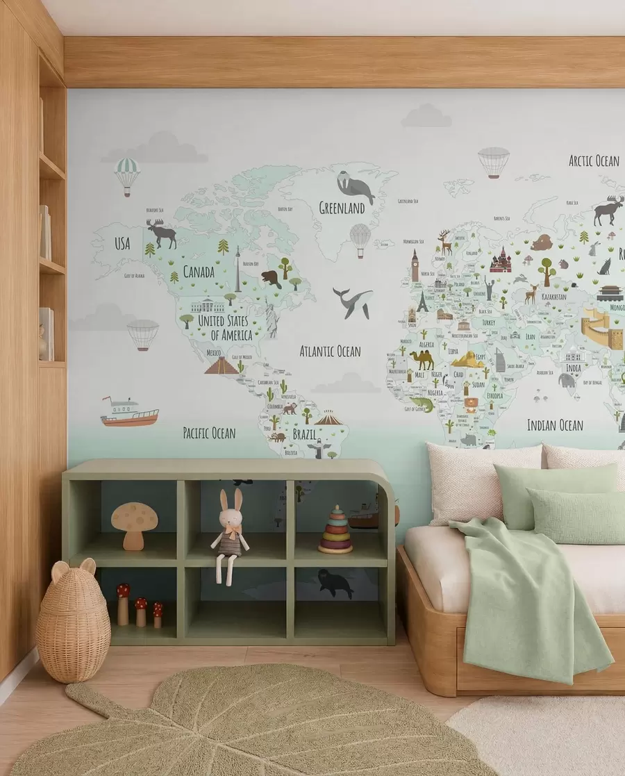 murais de parede Atlas de maravilhas em menta w03410v2