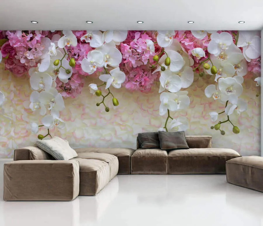 murais de parede Flores rosa e brancas em pétalas u57056