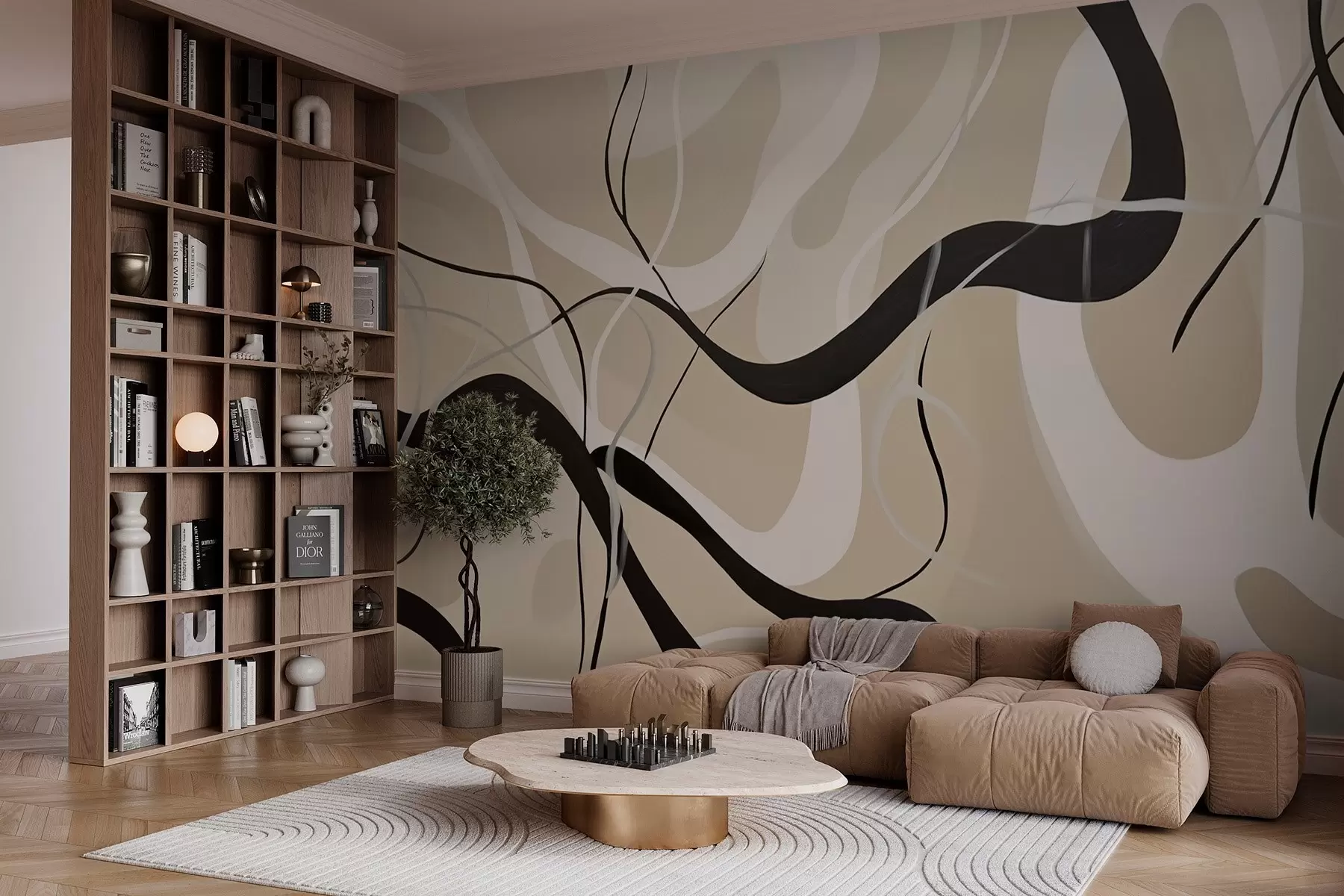 murais de parede Composição abstrata com linhas curvas w03503