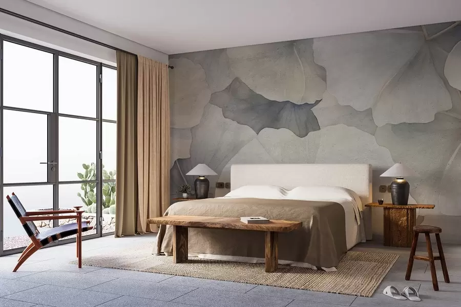 murais de parede Folhas grandes de ginkgo em estilo grunge w08947