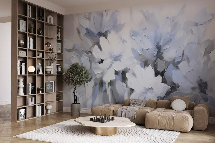 murais de parede Flores abstractas em estilo de pintura a óleo em tons suaves w03575v2