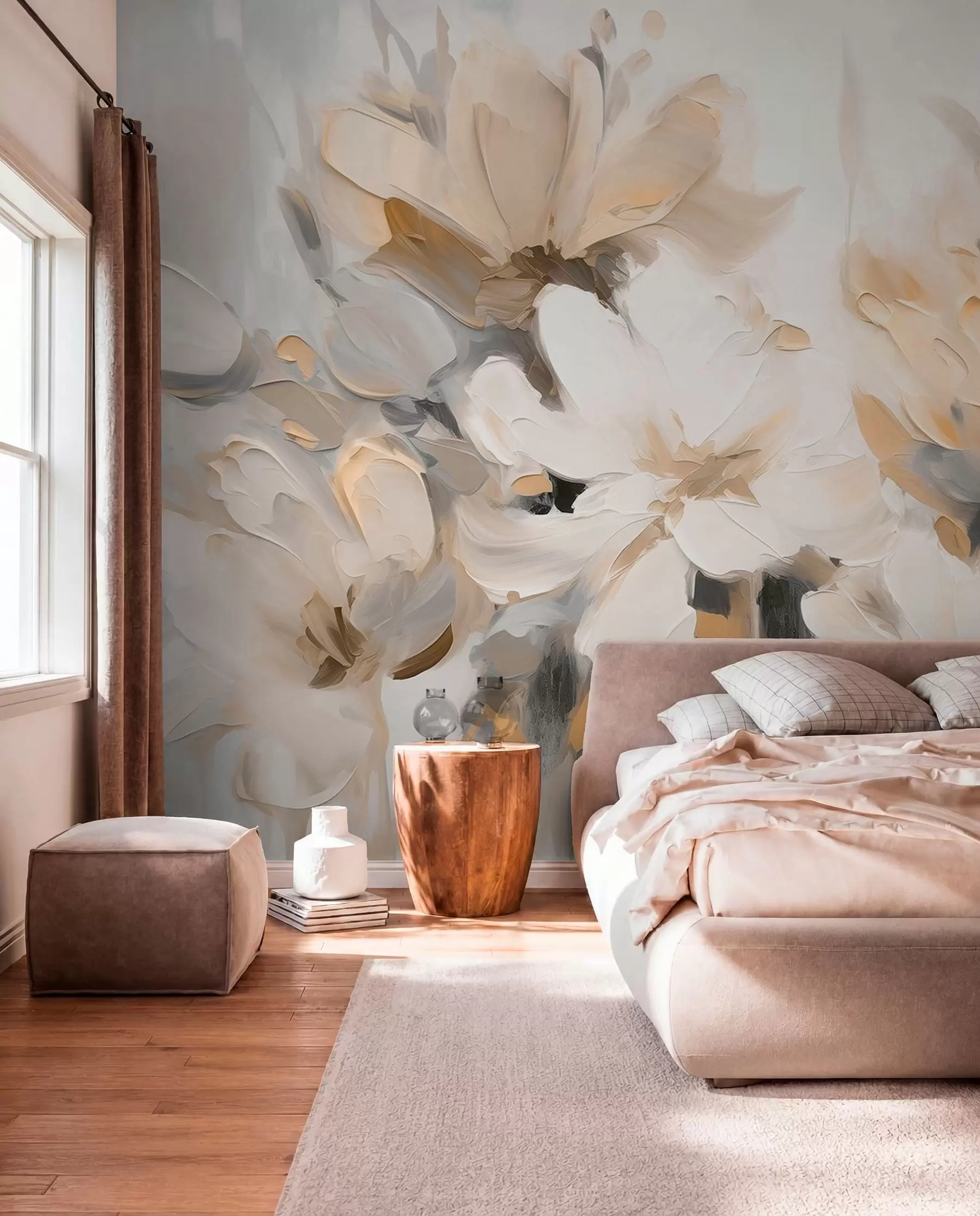 murais de parede Flores pintadas em creme w03575v1