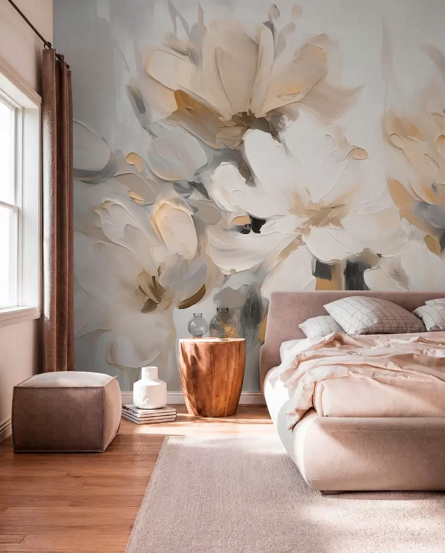 murais de parede Flores abstractas em estilo de pintura a óleo em tons suaves w03575v1