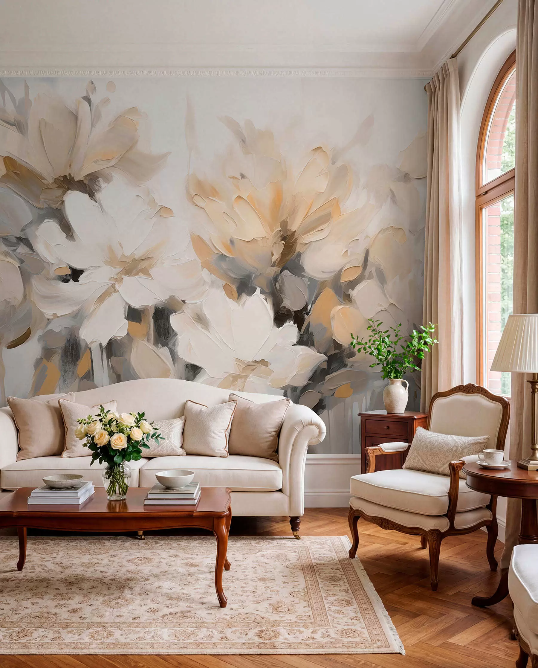 murais de parede Flores abstractas em estilo de pintura a óleo em tons suaves w03575v1
