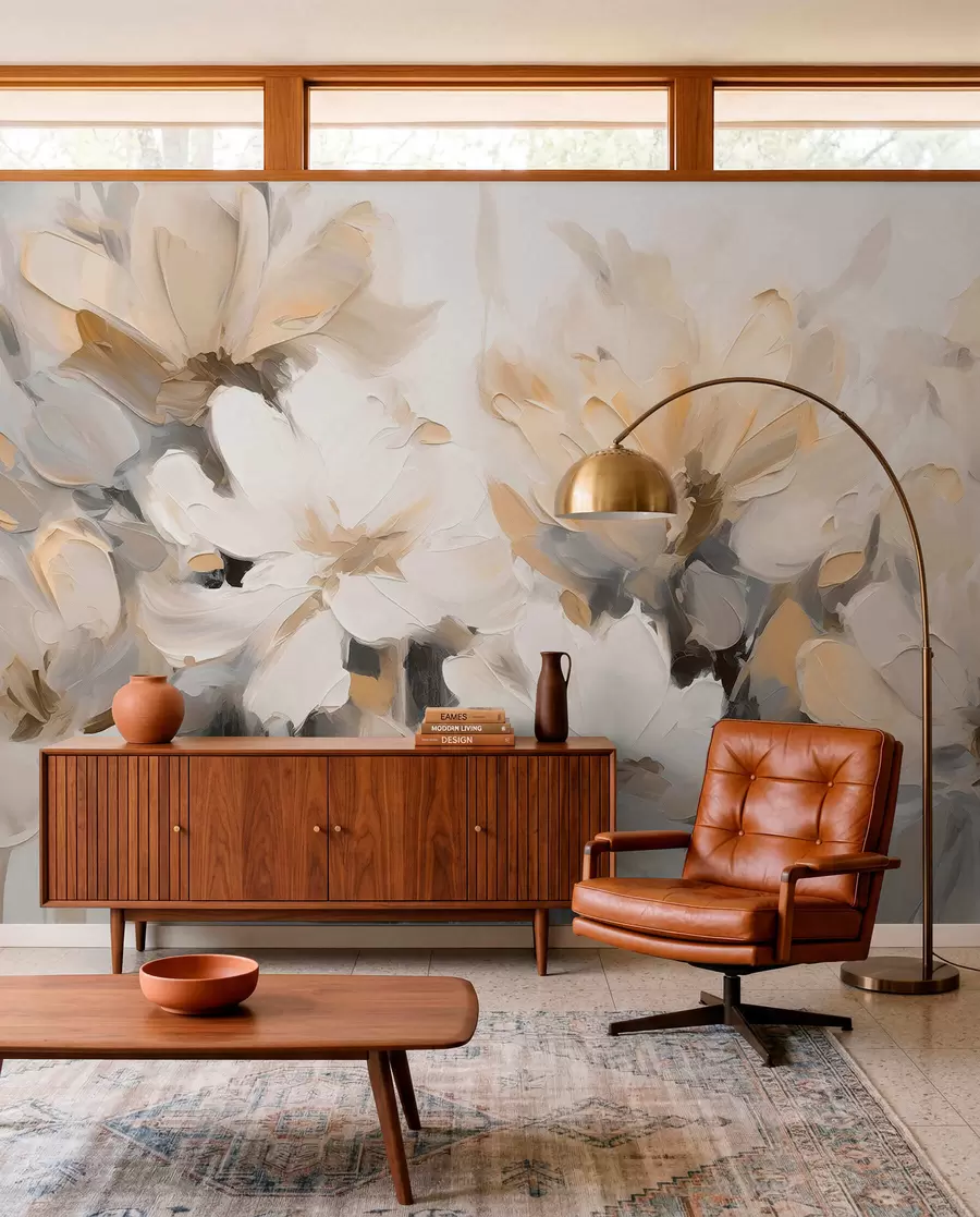 murais de parede Flores abstractas em estilo de pintura a óleo em tons suaves w03575v1