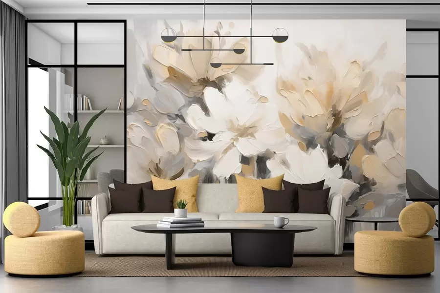 murais de parede Flores abstractas em estilo de pintura a óleo em tons suaves w03575v1