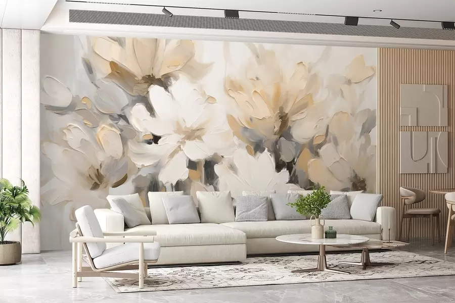 murais de parede Flores abstractas em estilo de pintura a óleo em tons suaves w03575v1