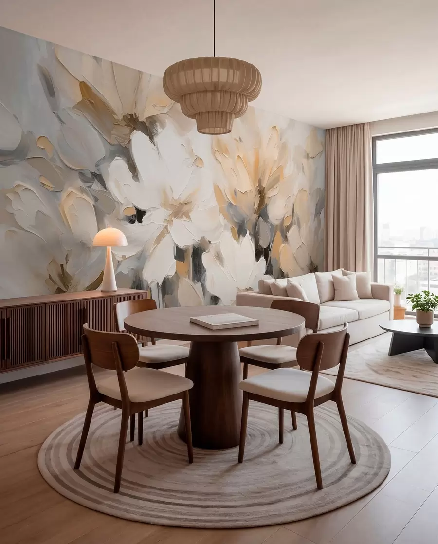 murais de parede Flores abstractas em estilo de pintura a óleo em tons suaves w03575v1