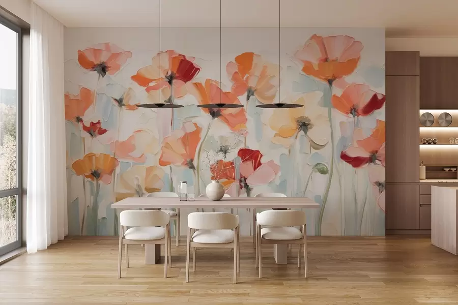 murais de parede Flores abstractas em estilo de pintura a óleo com grandes pinceladas w03577