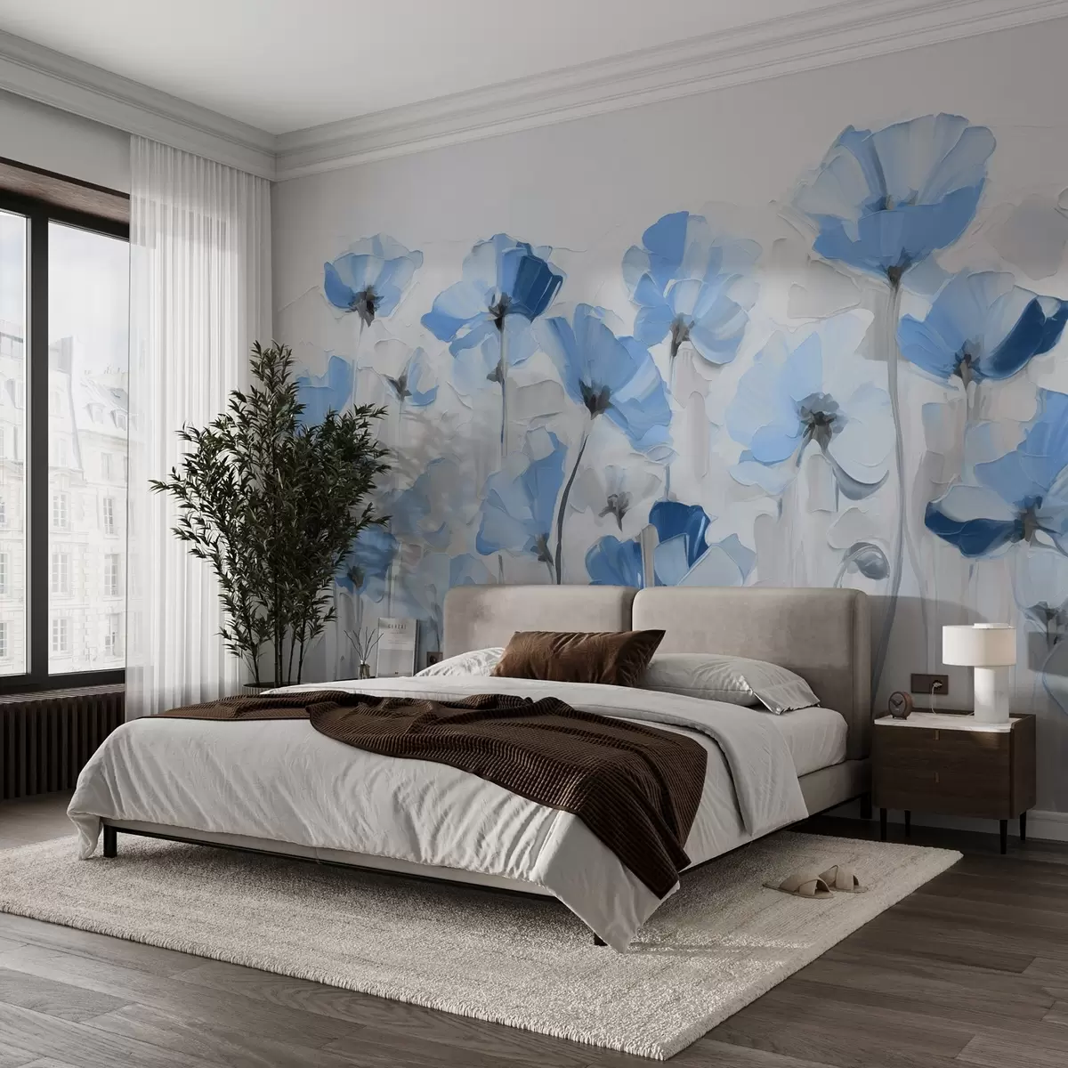 murais de parede Flores abstractas em estilo de pintura a óleo com grandes pinceladas w03577v2