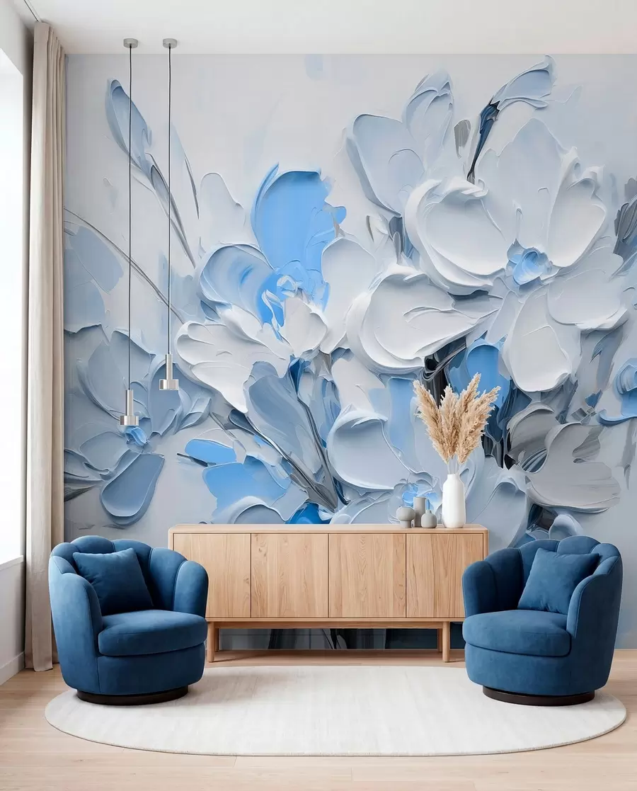 murais de parede Flores volumétricas abstractas em estilo de pintura a óleo w03582v1