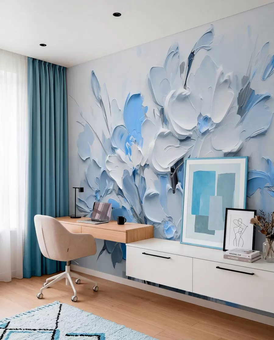 murais de parede Flores volumétricas abstractas em estilo de pintura a óleo w03582v1