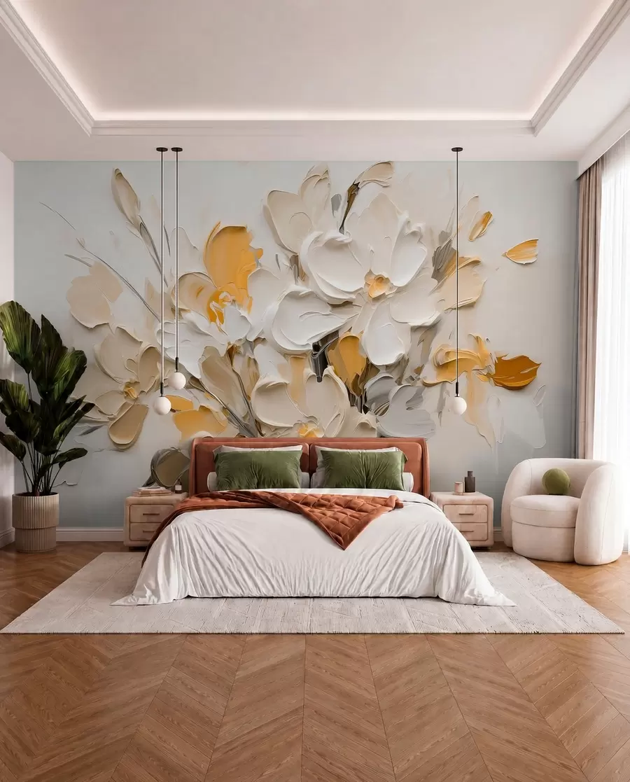 murais de parede Flores volumétricas abstractas em estilo de pintura a óleo w03582v2
