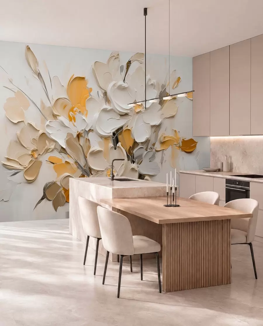 murais de parede Flores volumétricas abstractas em estilo de pintura a óleo w03582v2