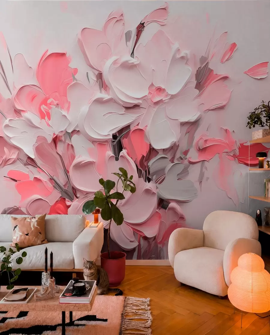 murais de parede Flores volumétricas abstractas em estilo de pintura a óleo w03582v3