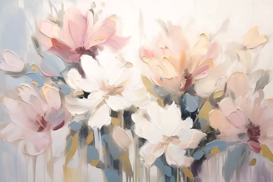 murais de parede Flores abstractas em estilo de pintura a óleo em tons suaves w03575