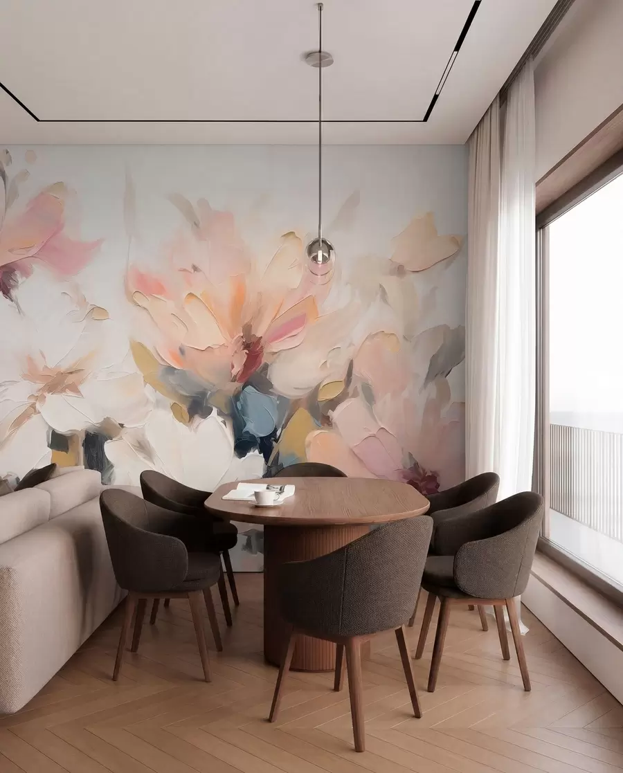 murais de parede Flores abstractas em estilo de pintura a óleo em tons suaves w03575