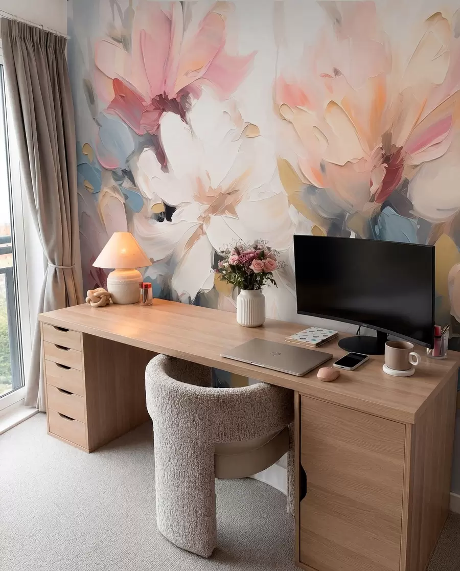 murais de parede Flores abstractas em estilo de pintura a óleo em tons suaves w03575
