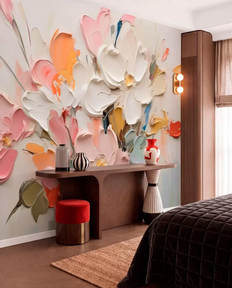 murais de parede Flores volumétricas abstractas em estilo de pintura a óleo w03582