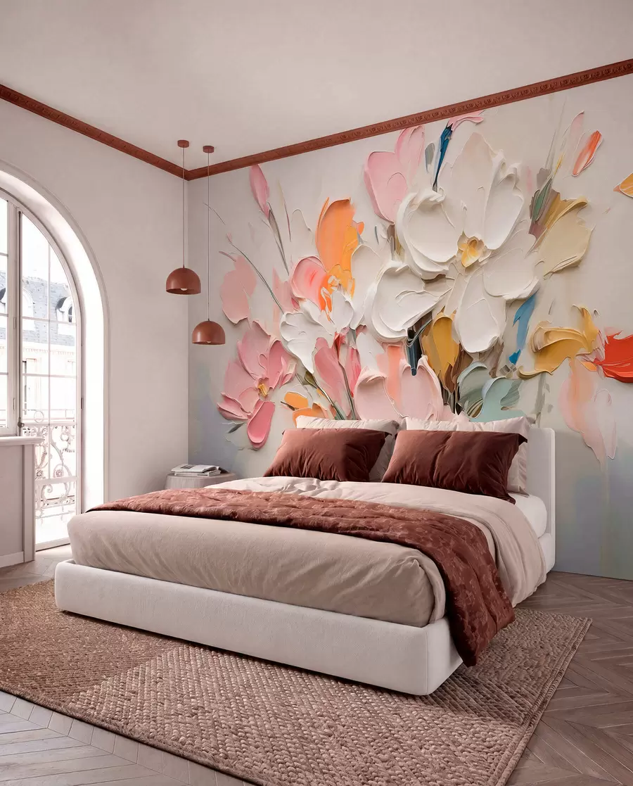 murais de parede Flores volumétricas abstractas em estilo de pintura a óleo w03582
