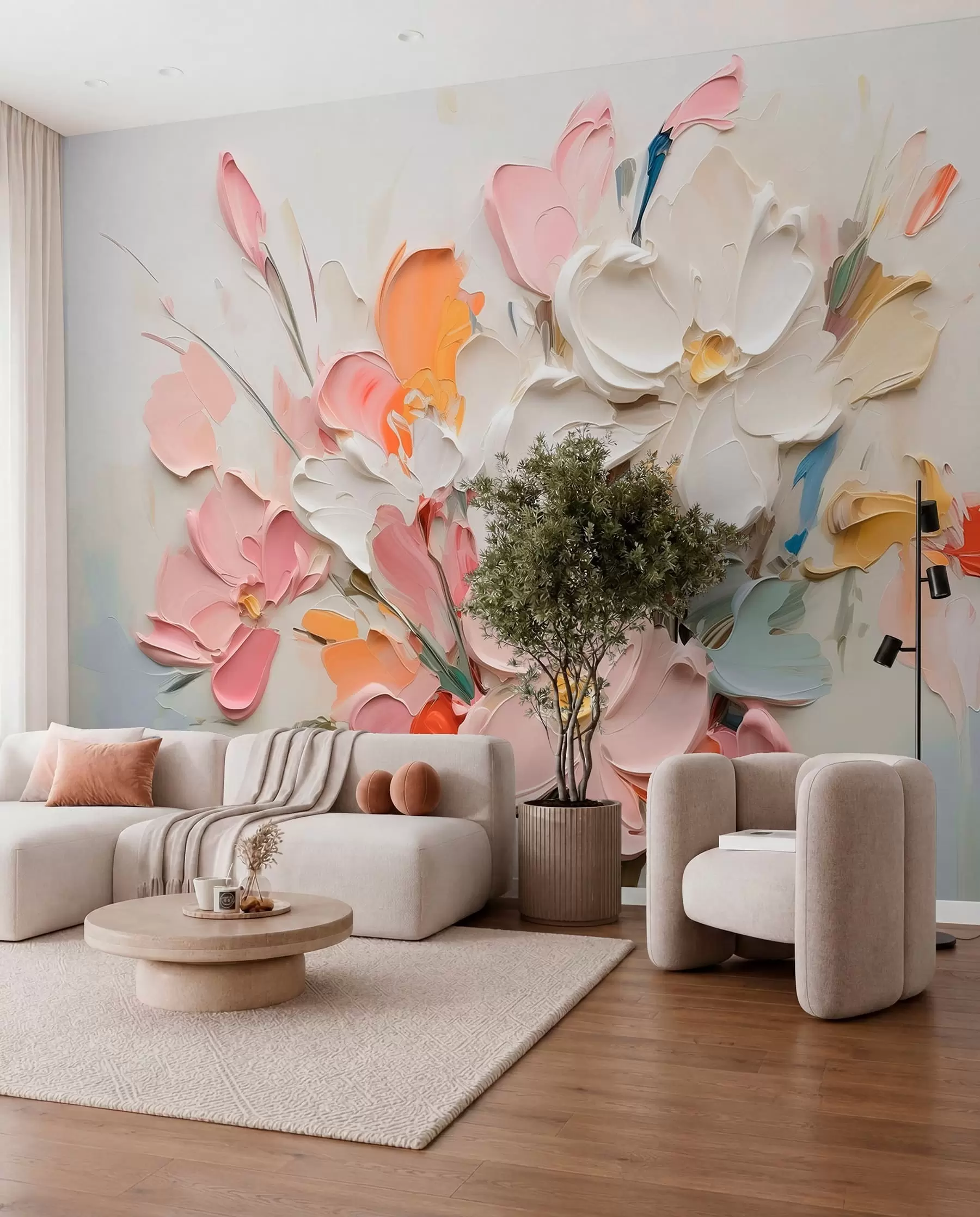 murais de parede Flores volumétricas abstractas em estilo de pintura a óleo w03582