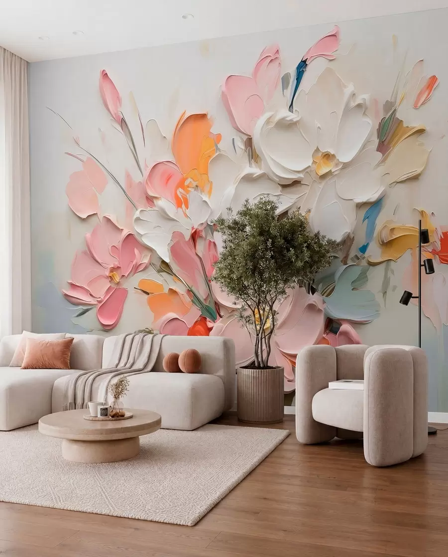 murais de parede Flores volumétricas abstractas em estilo de pintura a óleo w03582