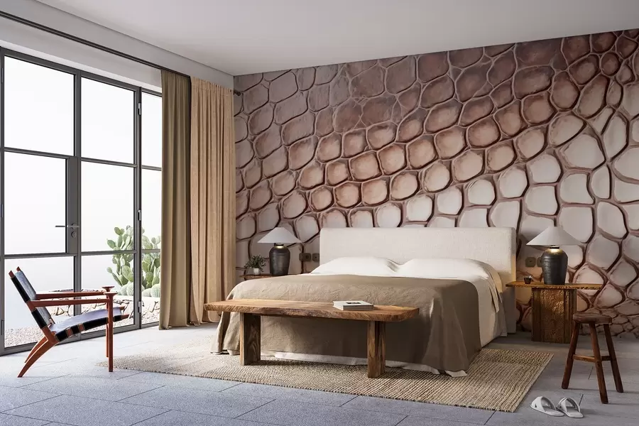 murais de parede Pele de réptil branco-castanho, padrão de escamas w08957