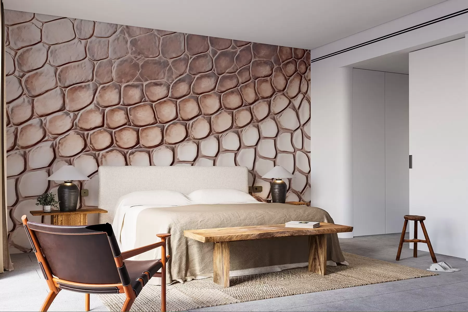 murais de parede Pele de réptil branco-castanho, padrão de escamas w08957