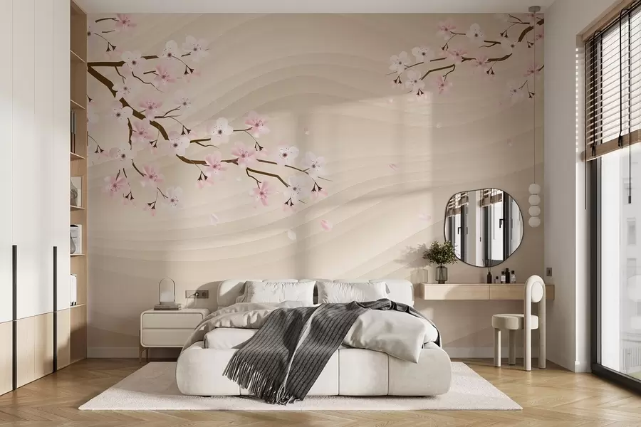 murais de parede Ramos de Sakura sobre um fundo ondulado de areia w08959