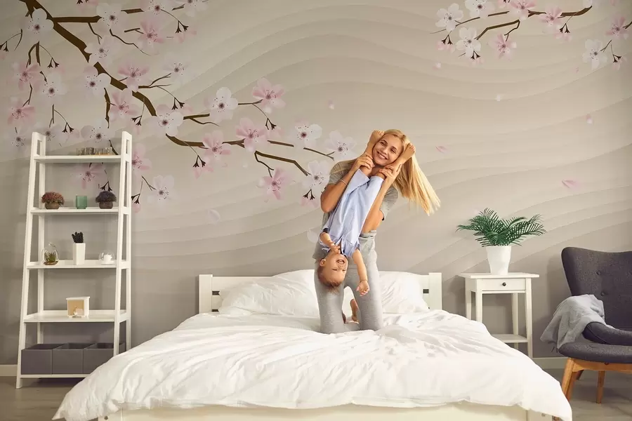 murais de parede Ramos de Sakura sobre um fundo ondulado de areia w08959