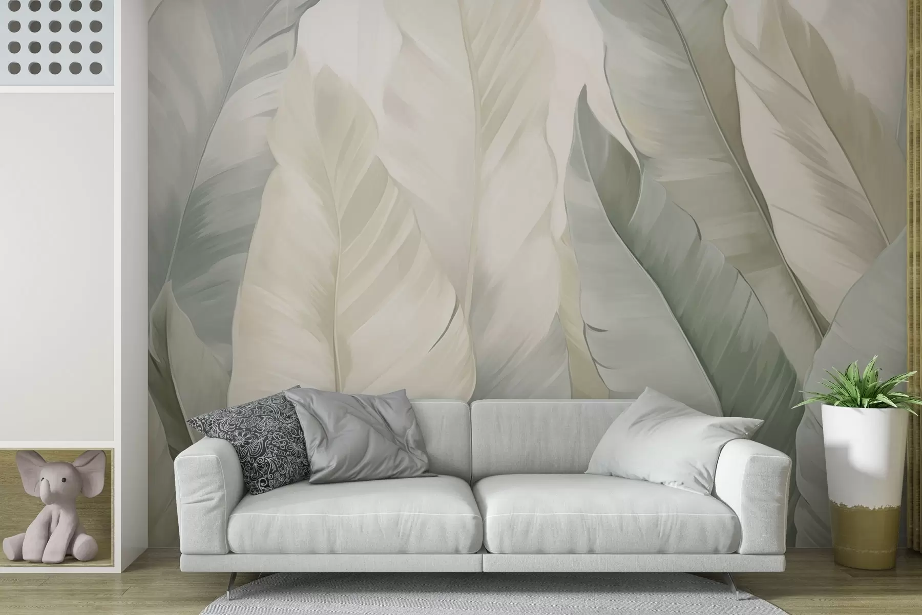 murais de parede Folhagem tropical verde e delicada w03598