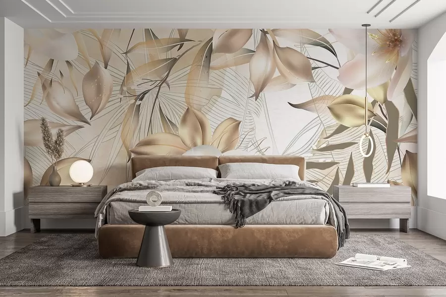 murais de parede Flores e folhas de jasmim, cores suaves, ilustração botânica, fundo floral, design elegante, pétalas delicadas w08977