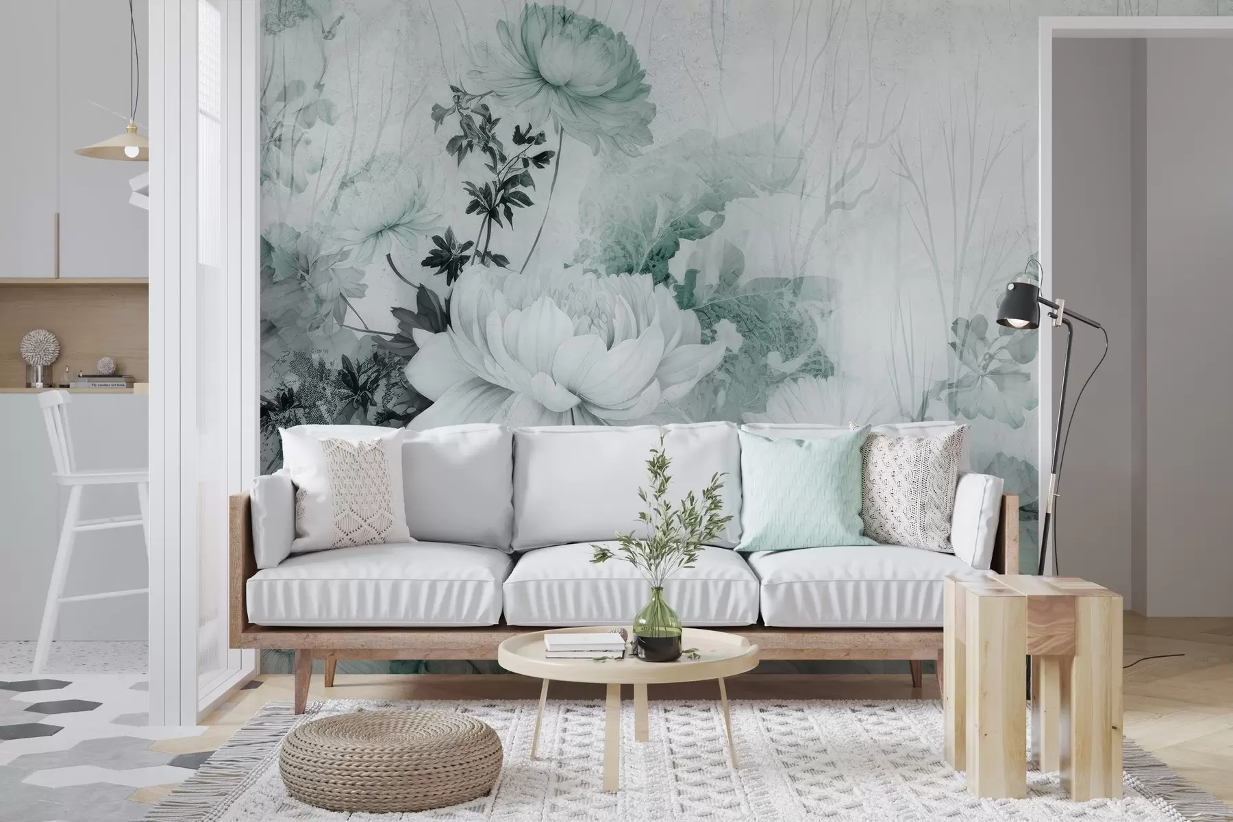 murais de parede Flores vintage numa parede velha e rachada w03654v2