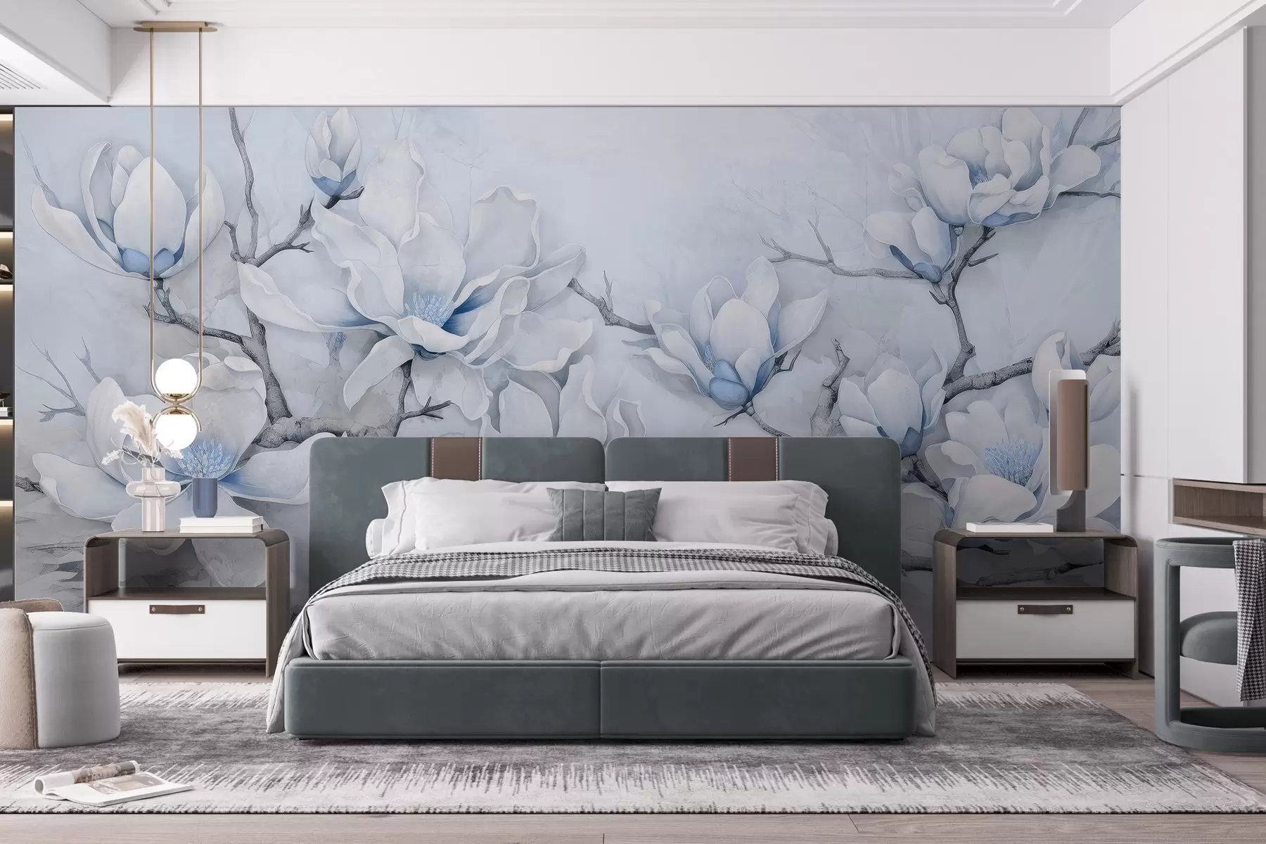 murais de parede Árvore de magnólia pintada de forma exuberante w03658v1