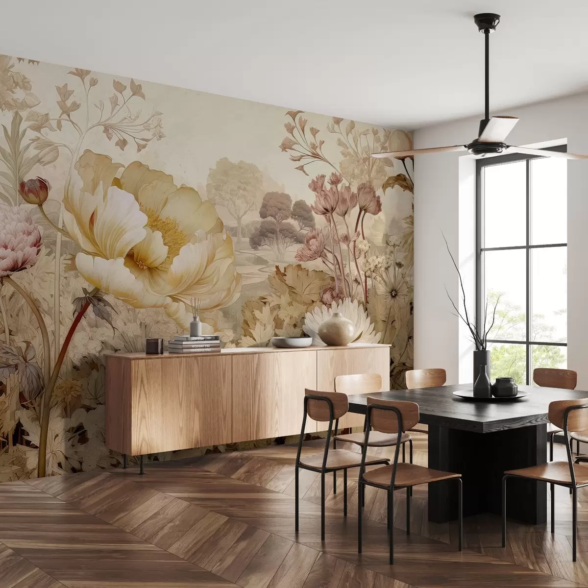 murais de parede Flores de estilo vintage na parede w03663