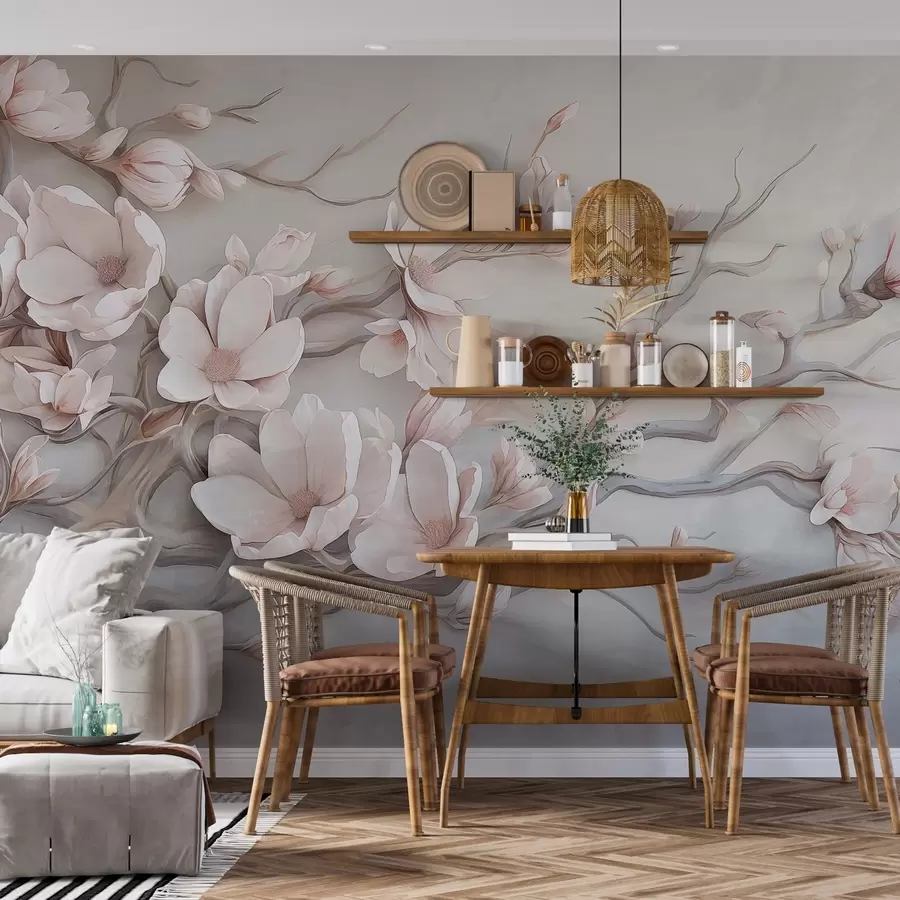 murais de parede Uma delicada árvore de magnólia pintada em aguarela w03664
