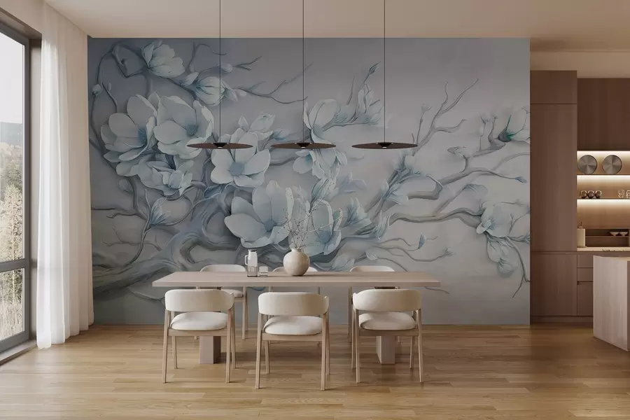 murais de parede Uma delicada árvore de magnólia pintada em aguarela w03664v1