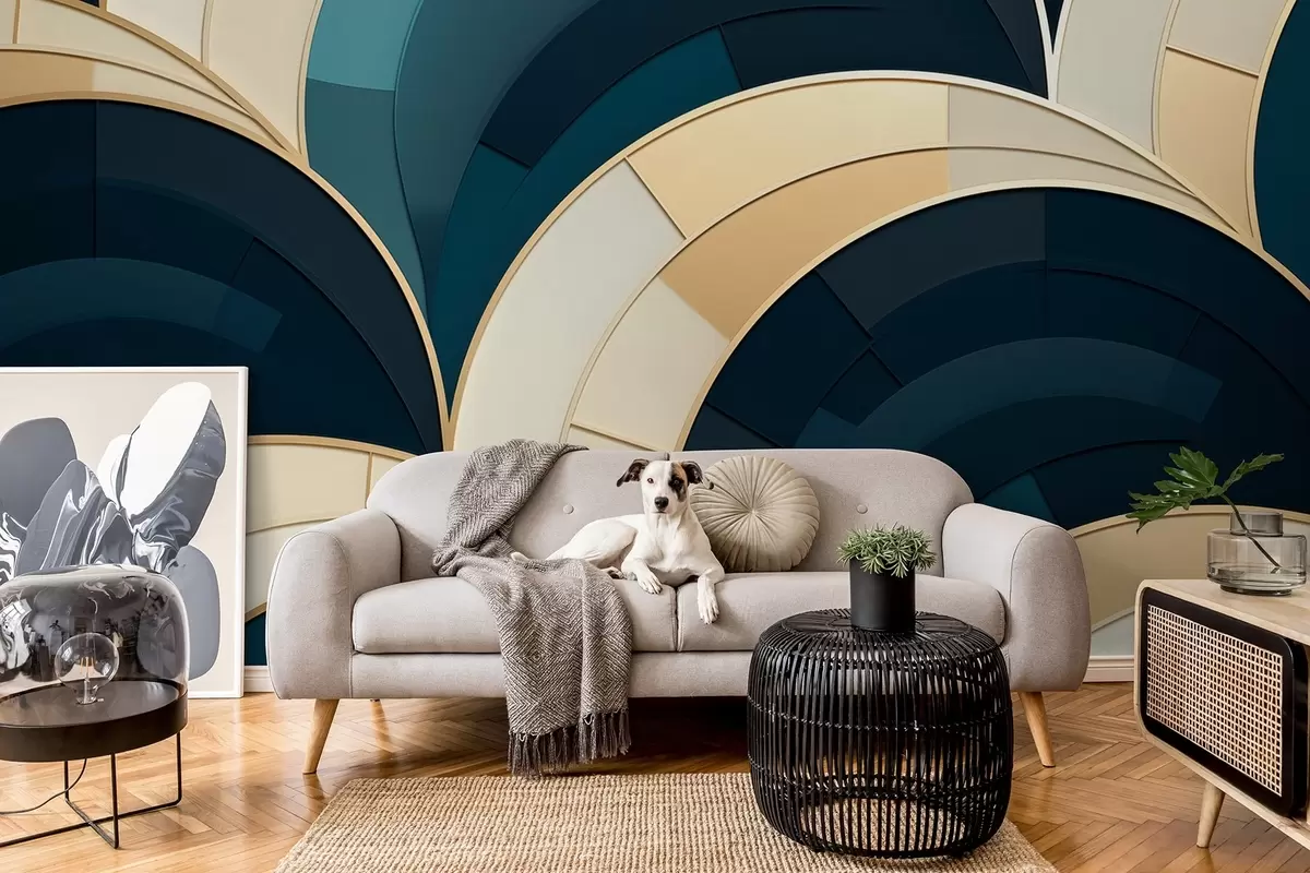 murais de parede Figuras abstractas azul-amarelas w08991