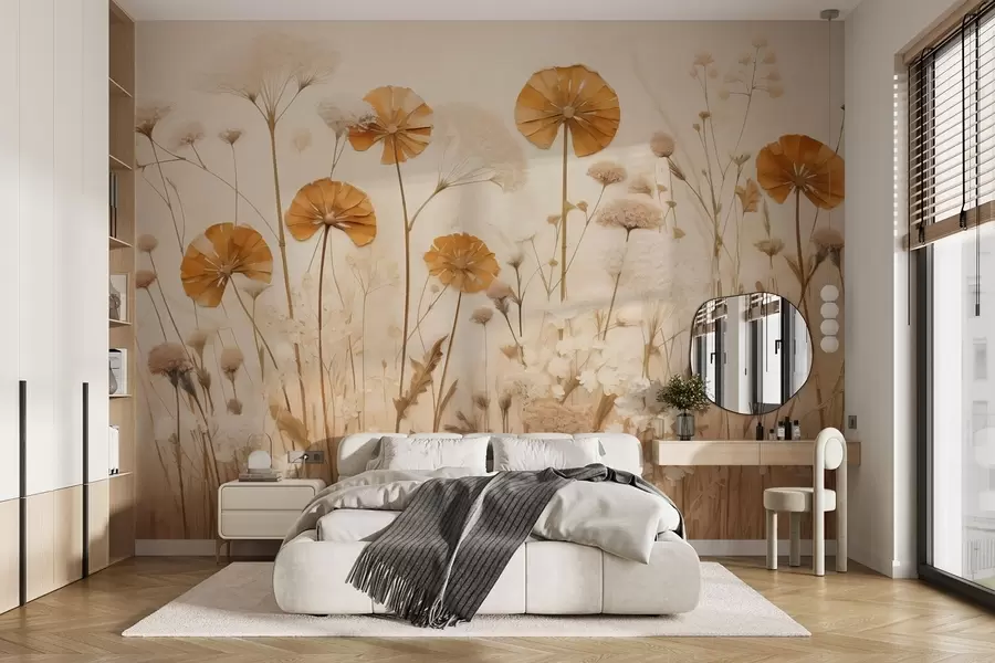 murais de parede Flores silvestres com tonalidades amarelas em tons quentes w08994