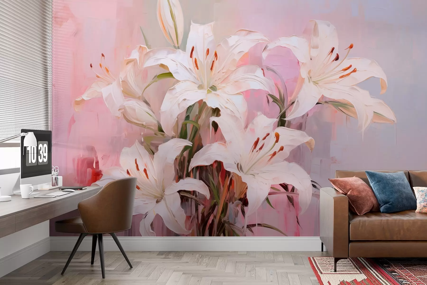 murais de parede Lírios em cores vibrantes em estilo de pintura w08996